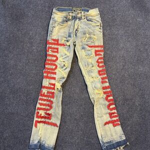 Jewel House Skinny Jeans Womens 8 Light Wash Blue Distressed Embroidered Denim